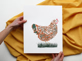 Hen in Grass Print