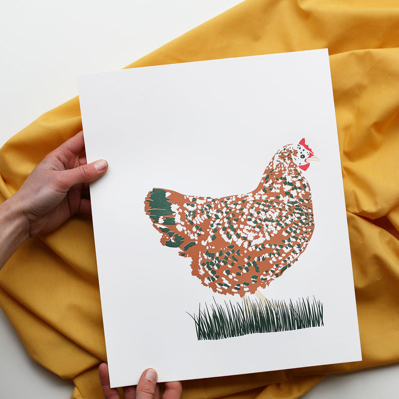 Hen in Grass Print